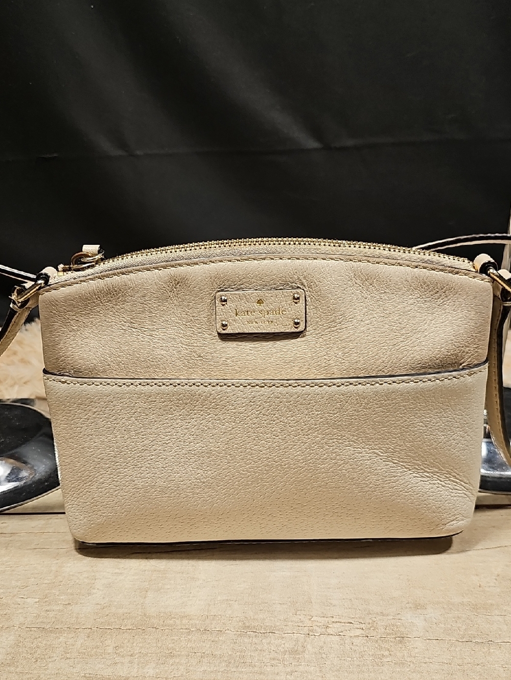 kate spade Beige Leather Crossbody Bag with Gold Hardware